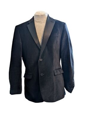 Tommy Hilfiger Black Two-Button Velveteen Tuxedo Blazer with Satin Lapel